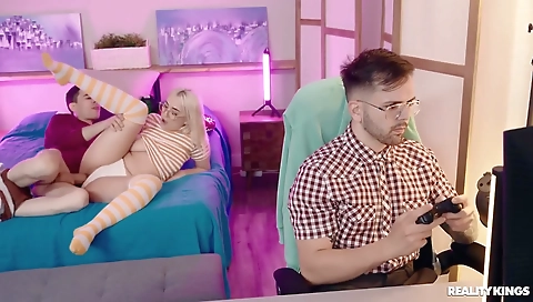 Sexy blonde's cock is ready for brut eruptsed