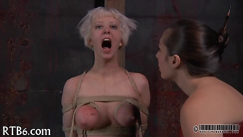 Sexy blonde plays with her black body