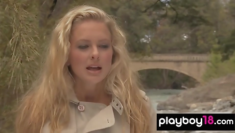 Sexy blonde girl's tight pussy on the beach